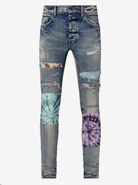 AMIRI MX1 Tie-Dye Patches Distressed Skinny Jeans